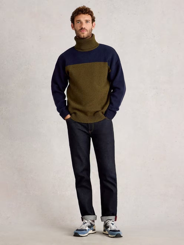 RYDE COLOURBLOCK ROLL NECK KHAKI GREEN
