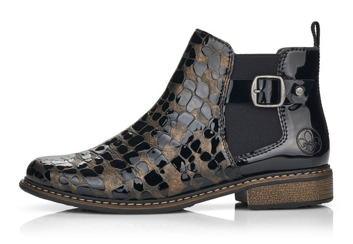 BLACK & BRONZE CROC PATENT LEATHER CHELSEA BOOT