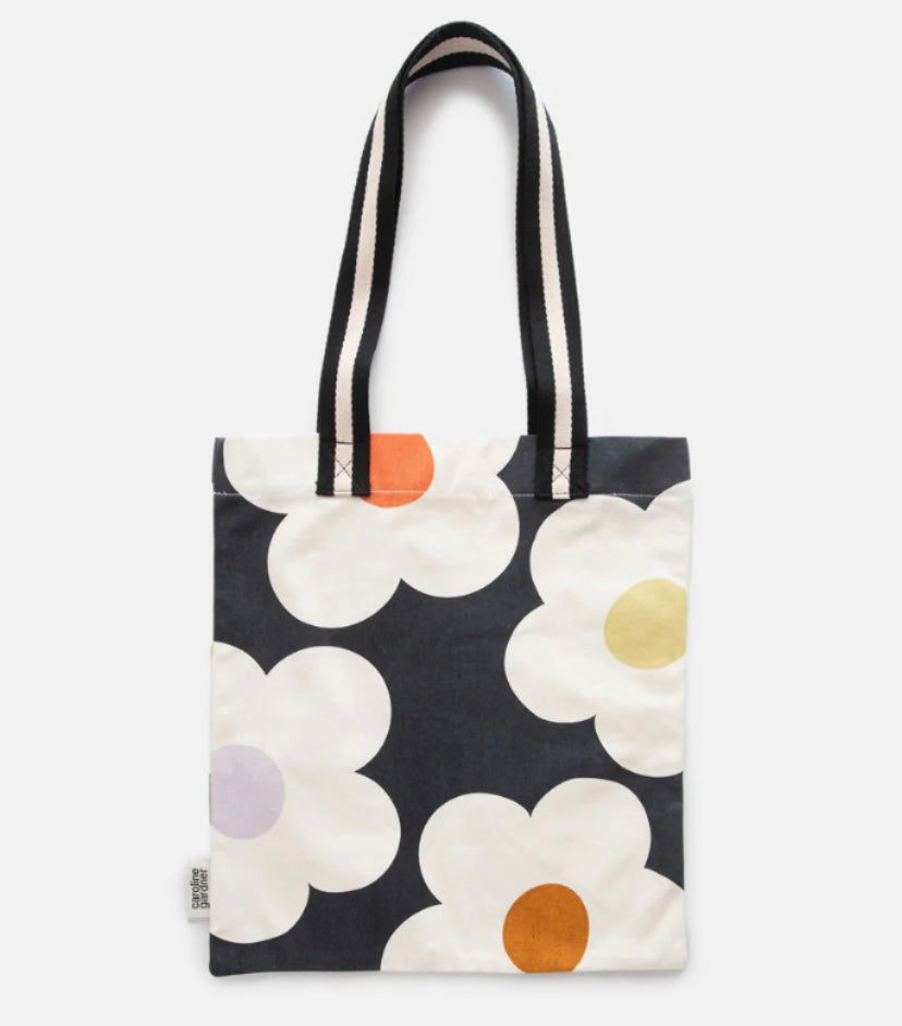 MULTI FLOWER CHARCOAL BOOK BAG