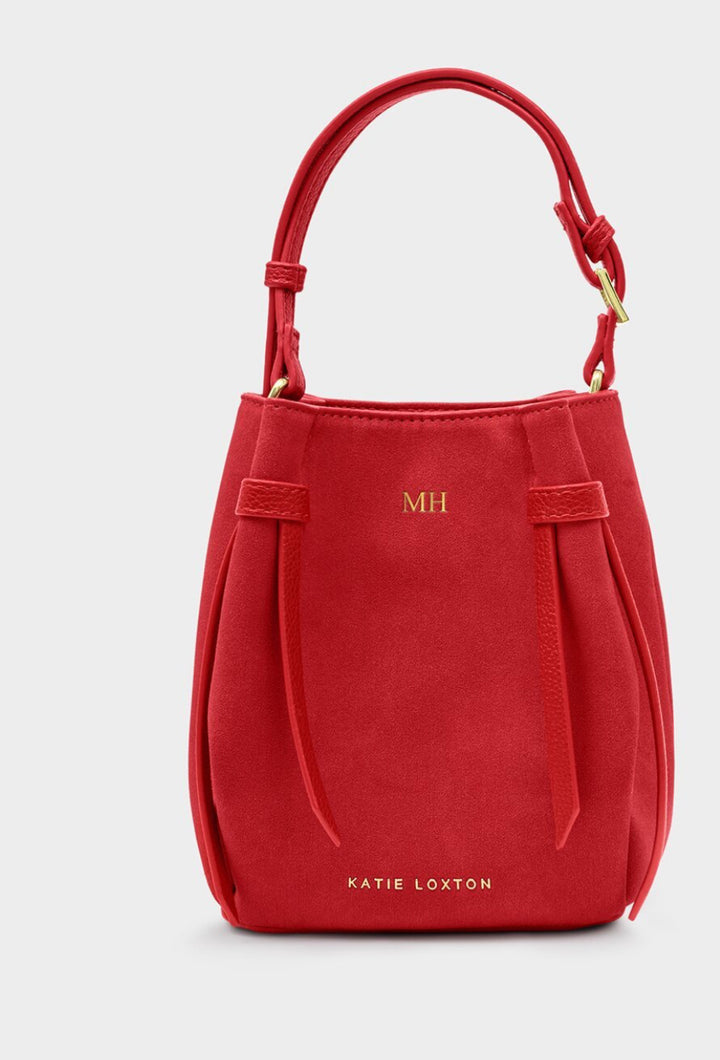 CELINA MINI SUEDETTE BUCKET BAG RED