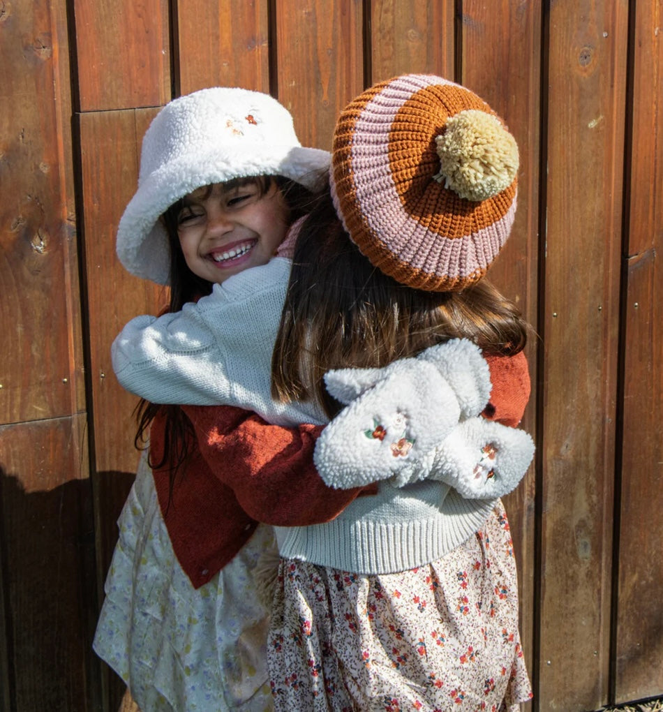 COSY STRIPED KNITTED BERET PINK