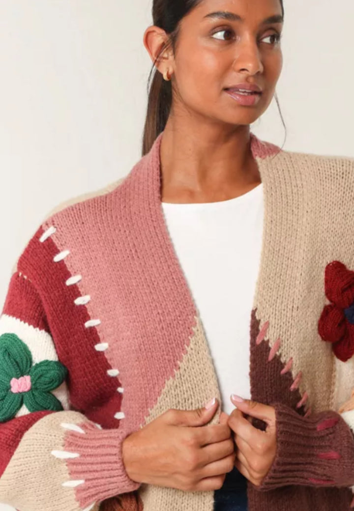 BROWN CROCHET FLOWER CARDIGAN