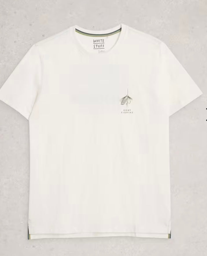 ABERSOCH GRAPHIC GONE FISHING WHITE PRINT T-SHIRT