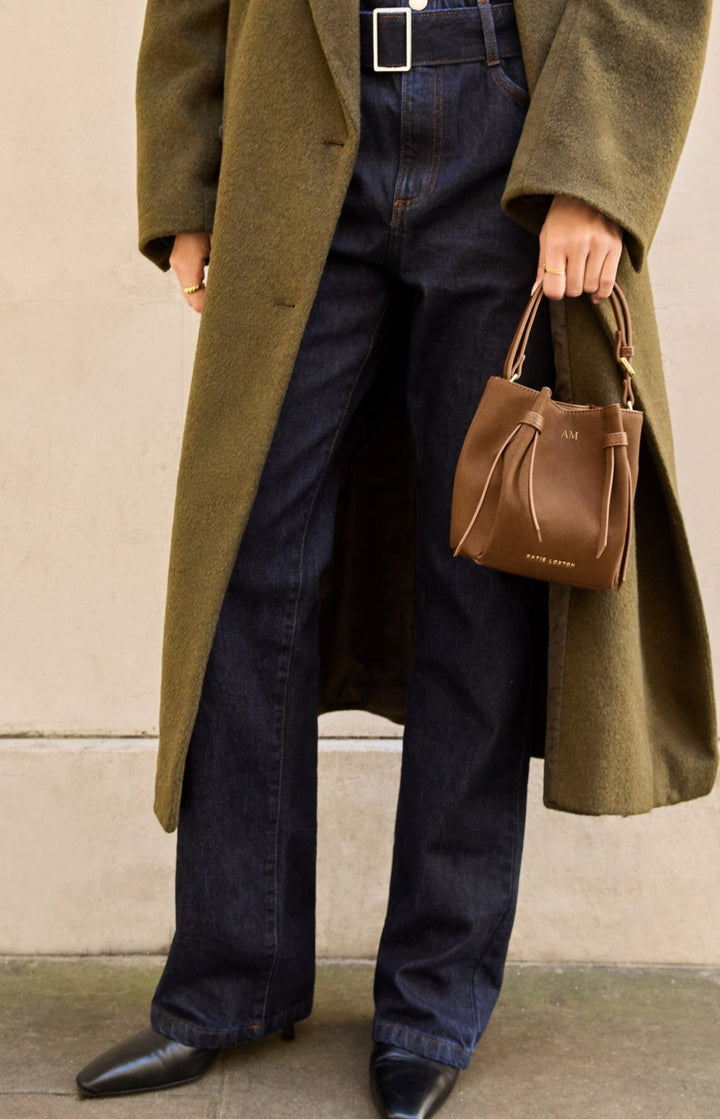 CELINA MINI SUEDETTE BUCKET BAG |  CARAMEL SUETTTE