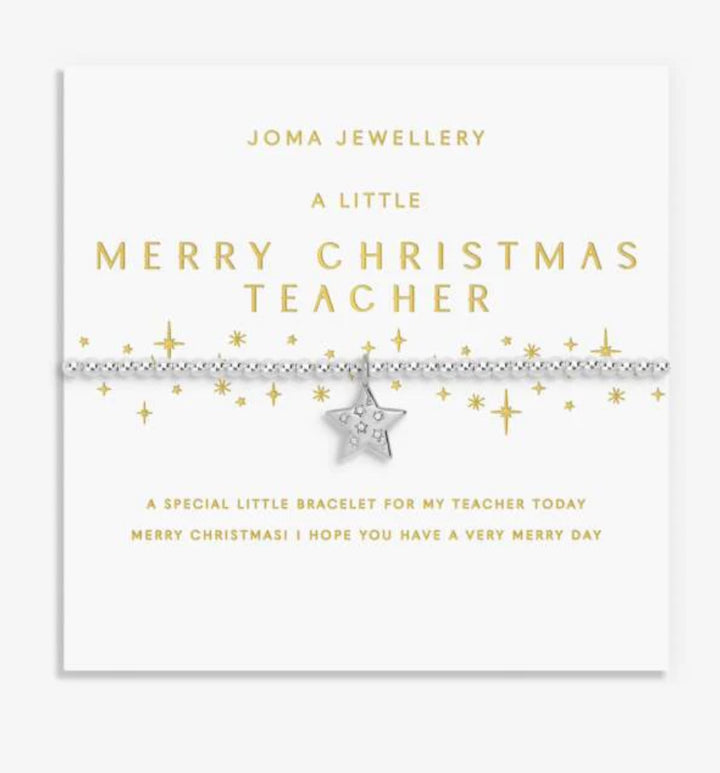 CHRISTMAS A LITTLE MERRY CHRISTMAS TEACHER SILVER PLATED BRACELET