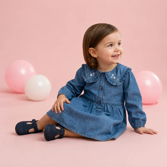 baby girls floral embroided dress medium wash