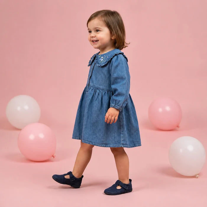 baby girls floral embroided dress medium wash