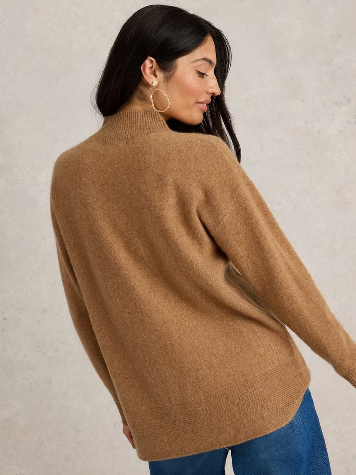 HOLLY HIGH NECK CASHMERE JUMPER MID BROWN