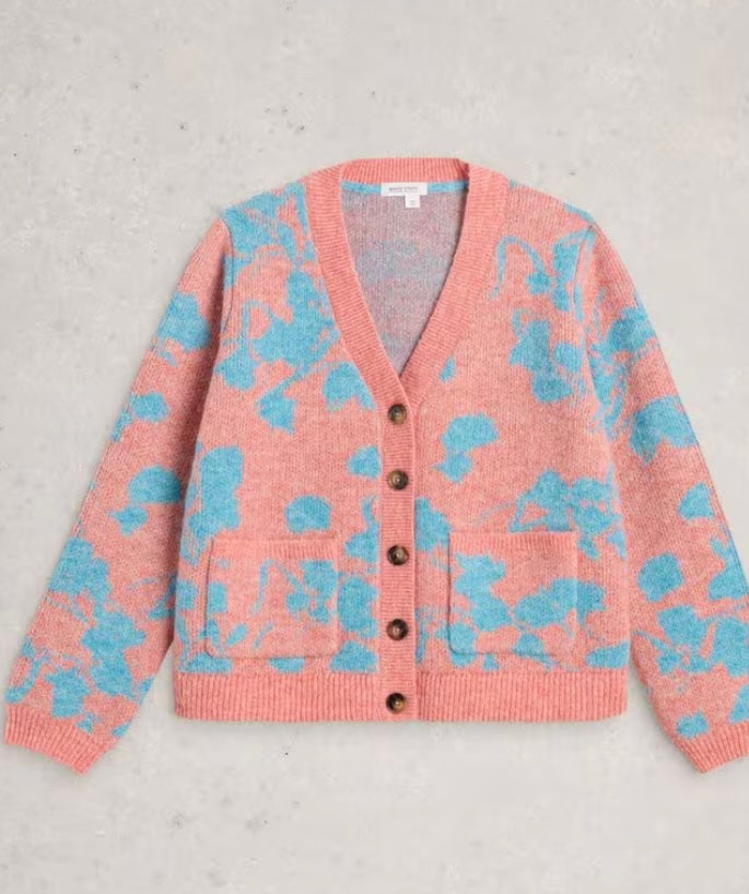 JENNY FLORAL CARDI CORAL MLT
