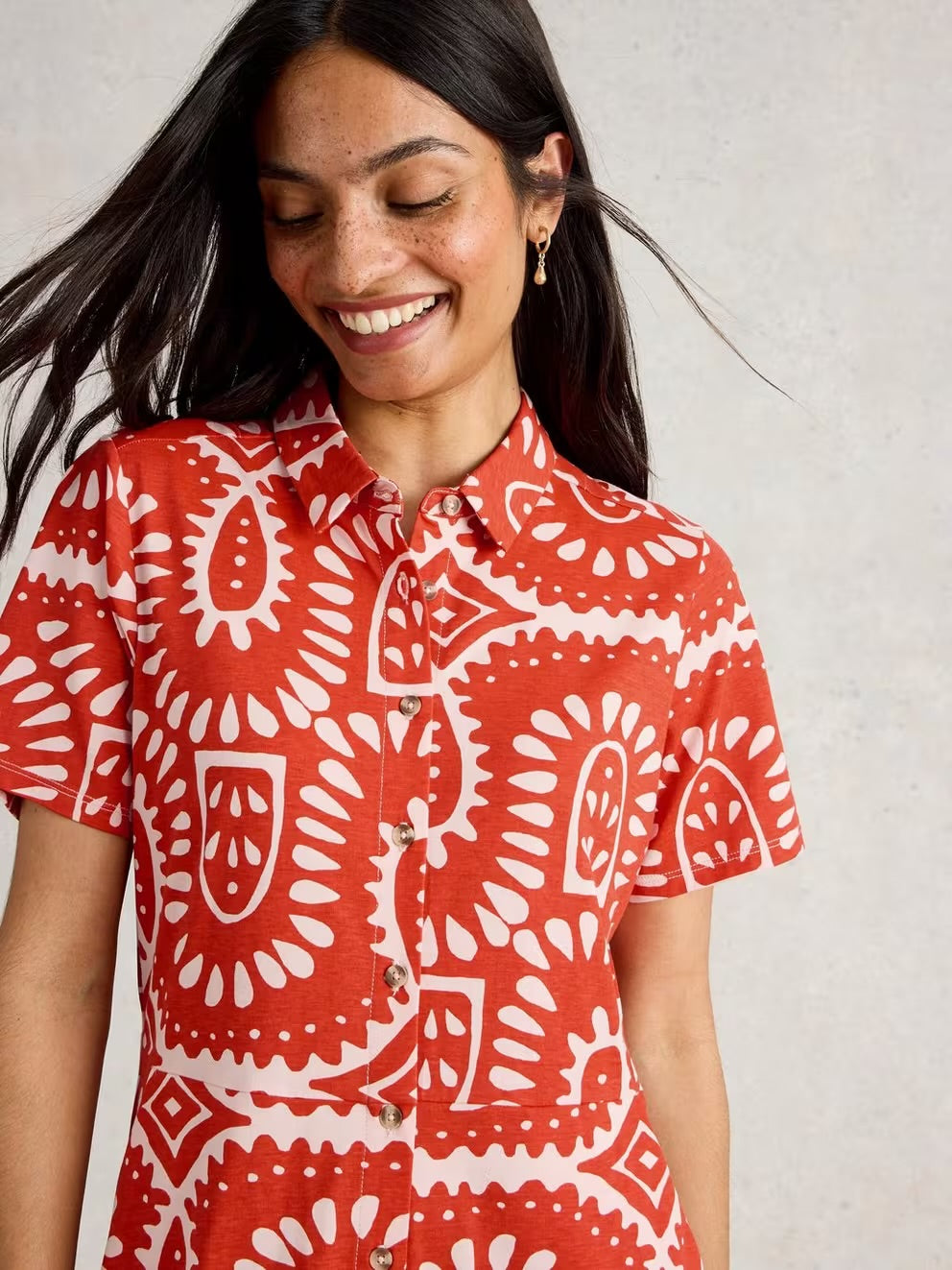 RED PRINT RUA JERSEY SHIRT DRESS