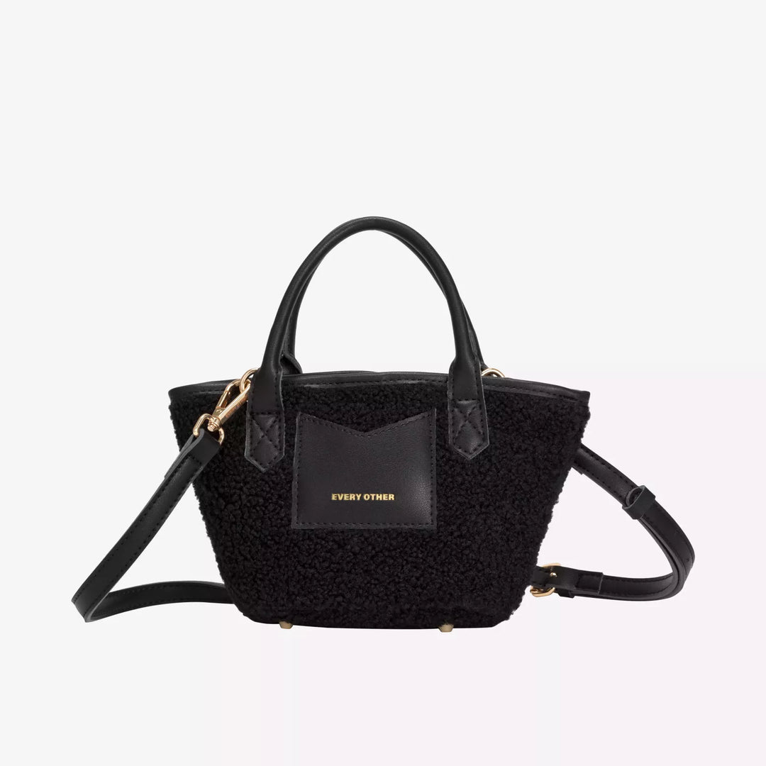 SMALL NOVA FAUX SHEARLING GRAB BAG BLACK