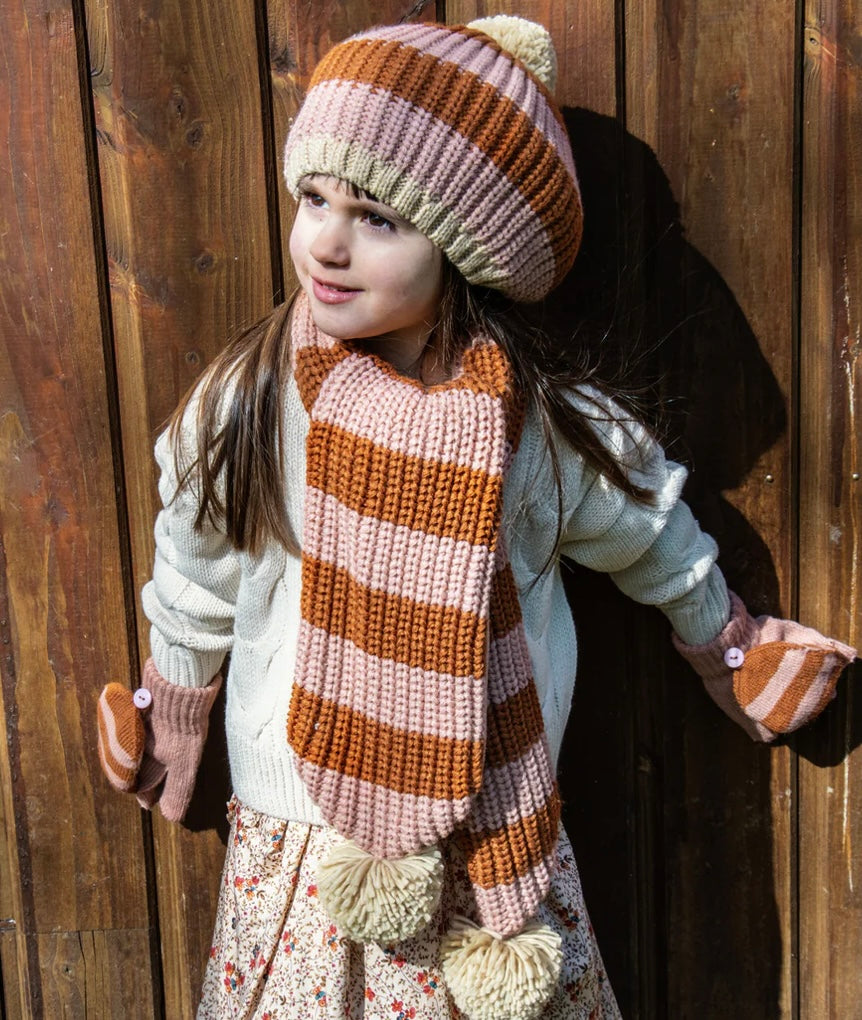 COSY STRIPED KNITTED GLOVES PINK