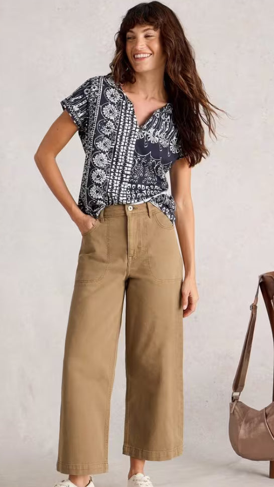 TIA WIDE LEG CROP JEAN MID TAN