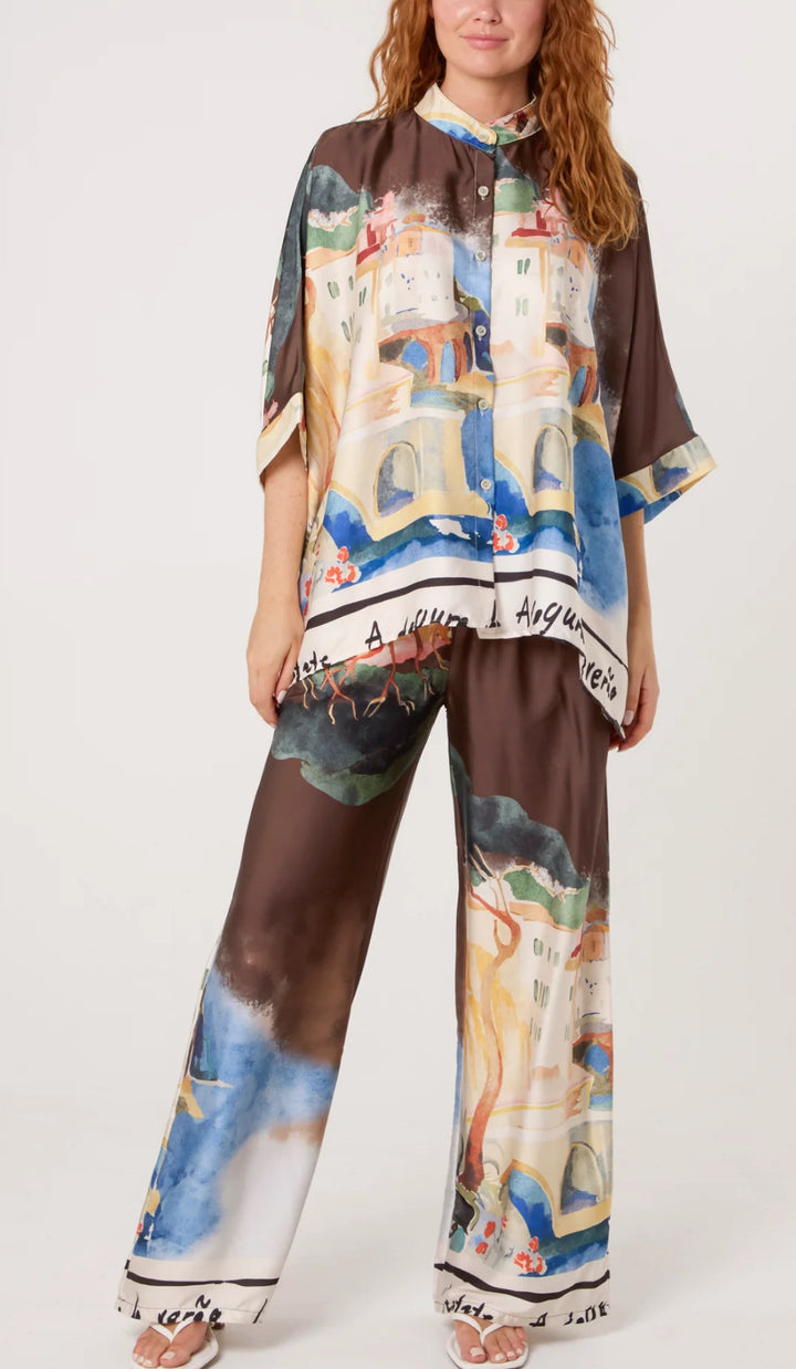 LANDSCAPE TWO PIECE SATIN SET SIZE UK8-16