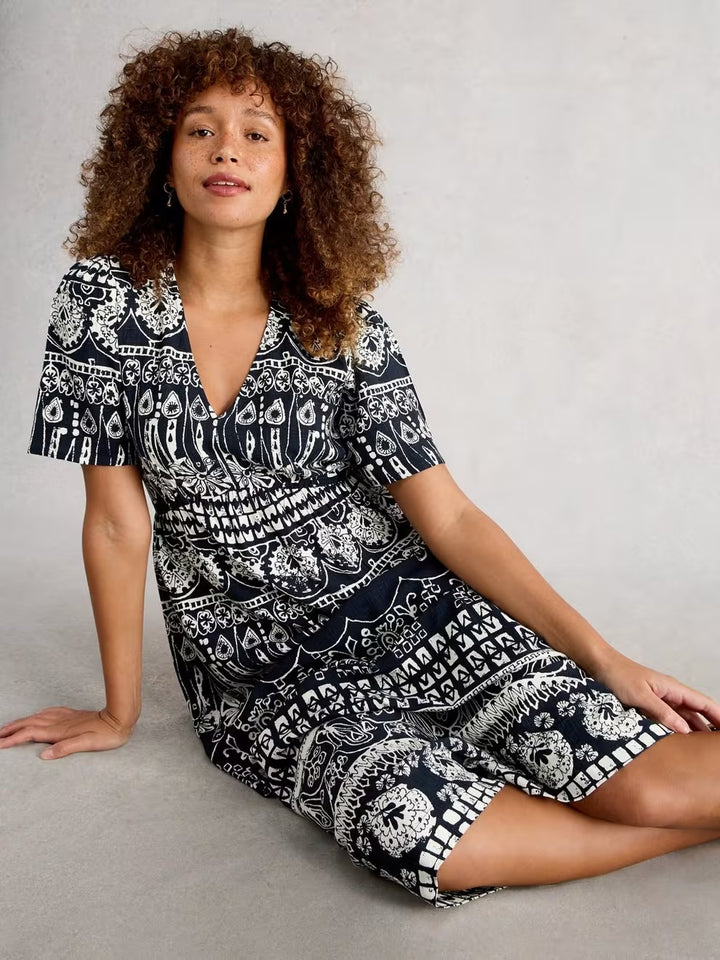 LUCY MIDI DRESS NAVY PRINT