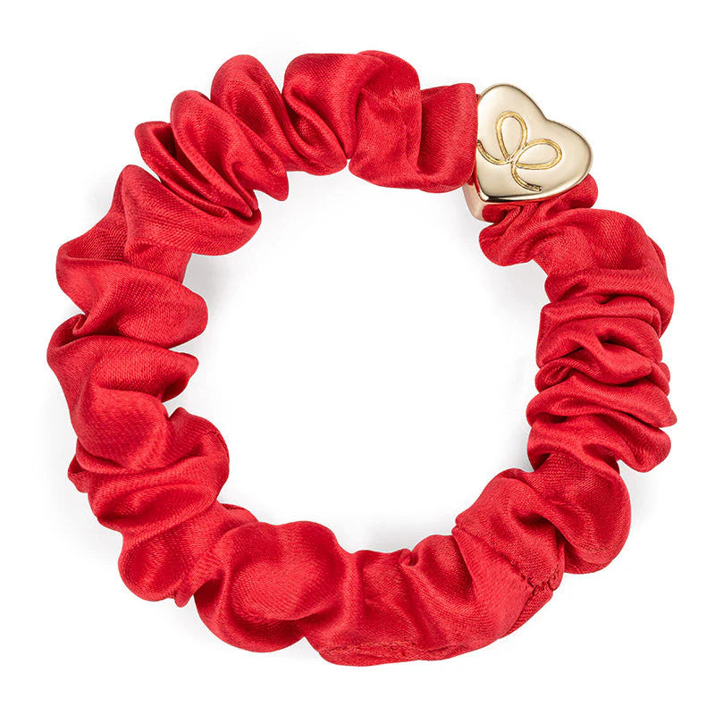 GOLD HEART SILK SCRUNCHIE CHILLIE RED