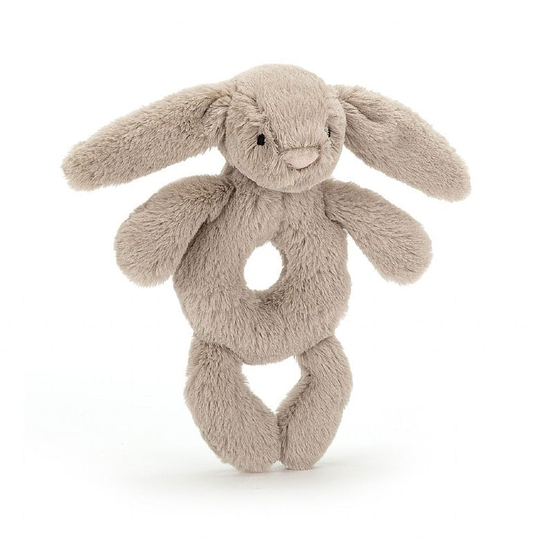 BASHFUL BEIGE BUNNY RING RATTLE