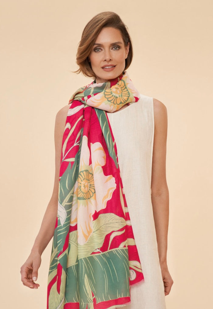 PRINTED DARK ROSE DELICATE TROPICAL SCARF