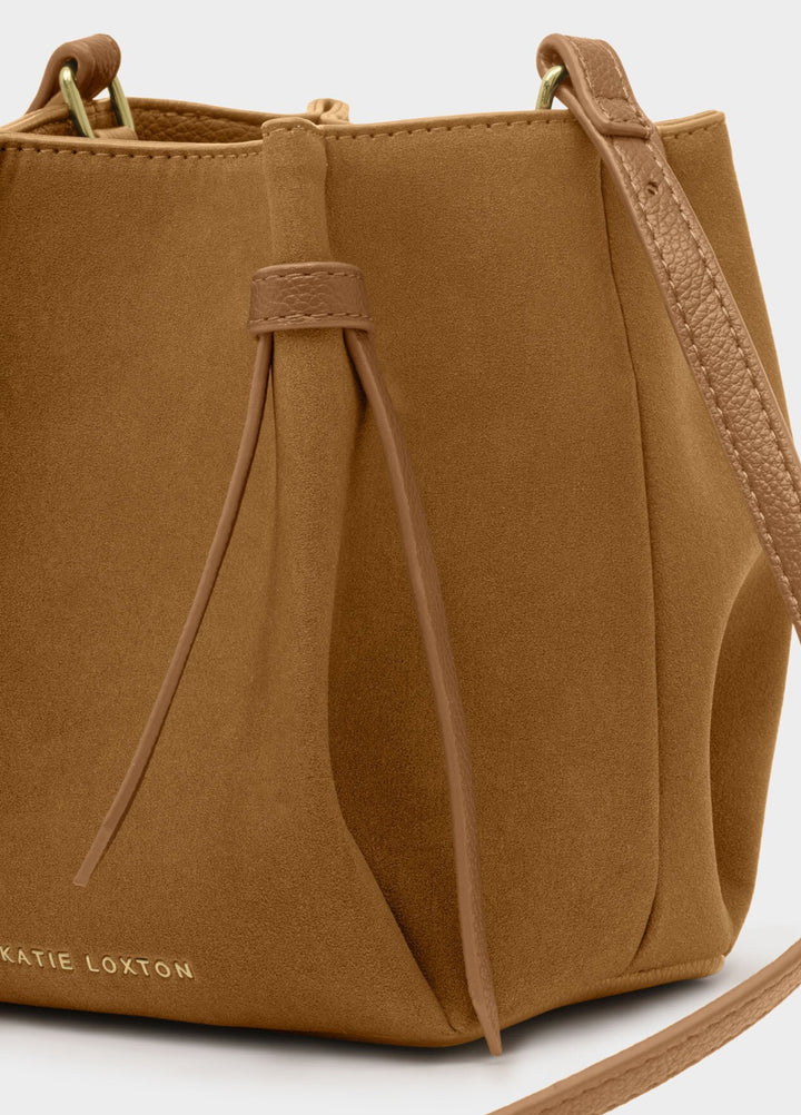 CELINA MINI SUEDETTE BUCKET BAG |  CARAMEL SUETTTE