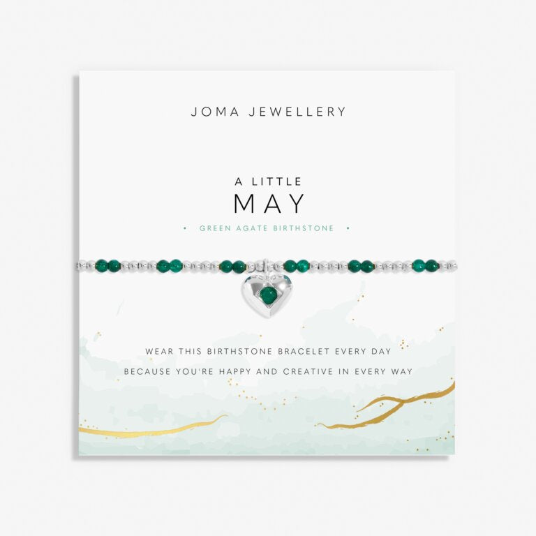 A LITTLE MAY GREEN AGATE BIRTHSTONE BRACELET SILVER-PLATED