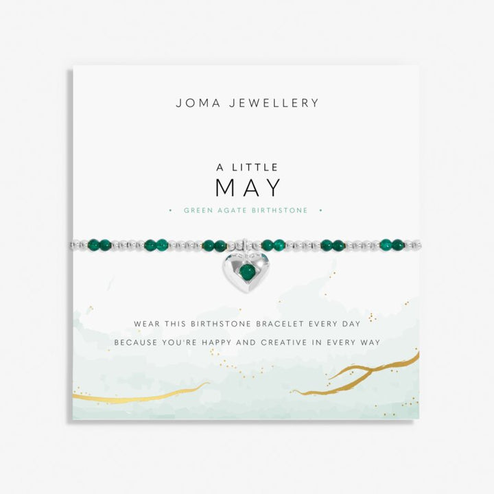 A LITTLE MAY GREEN AGATE BIRTHSTONE BRACELET SILVER-PLATED