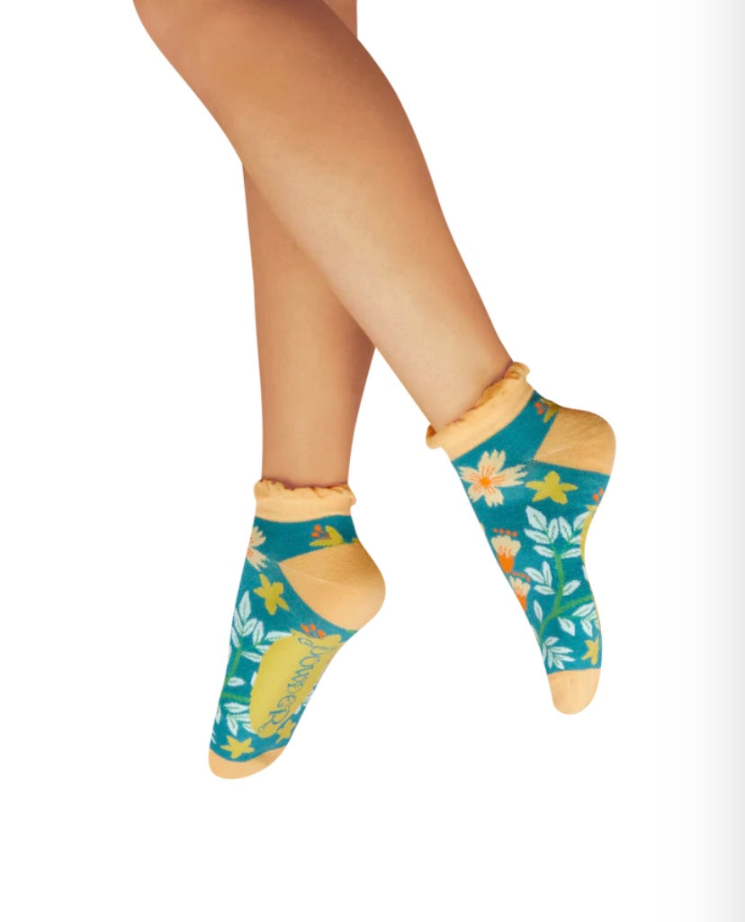 HEAVENLY HEDGEROW TEAL TRAINER SOCKS SIZE 3-8