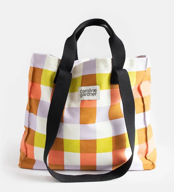 MULTI CHECK DOUBLE HANDLE TOTE BAG
