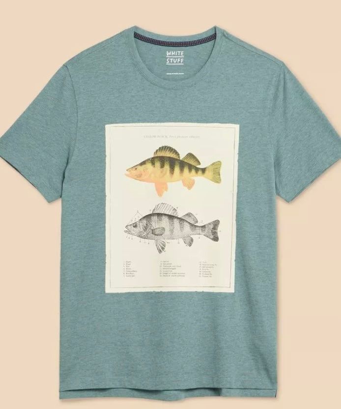 BLUE PRINT FISH DIAGRAM GRAPHIC TEE