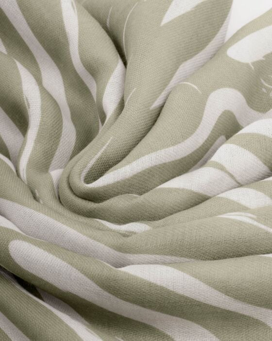 PRINTED SCARF WAVED LINES SAGE OFF WHITE