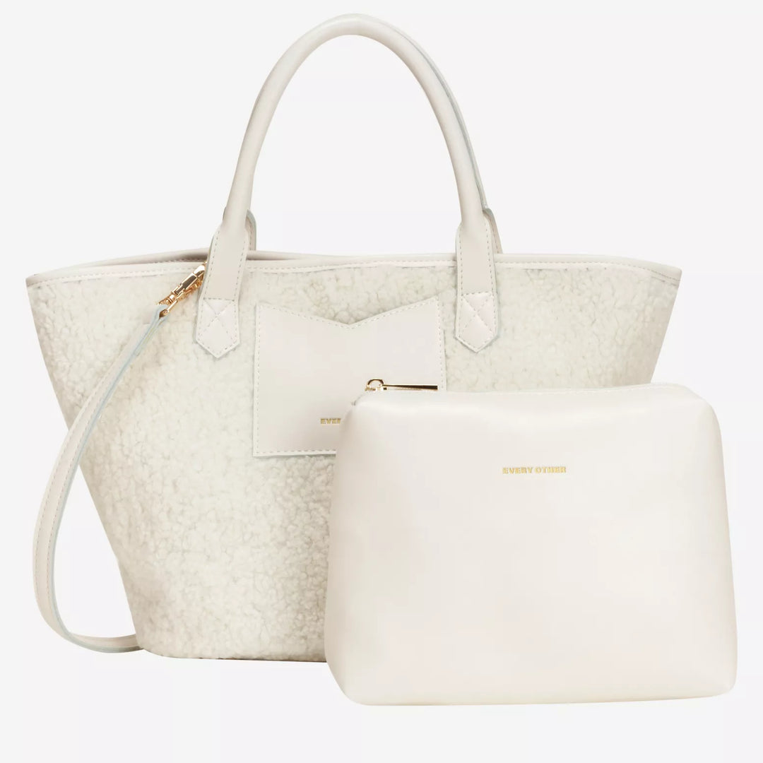 LARGE NOVA FAUX SHEARLING TOTE BAG WHITE