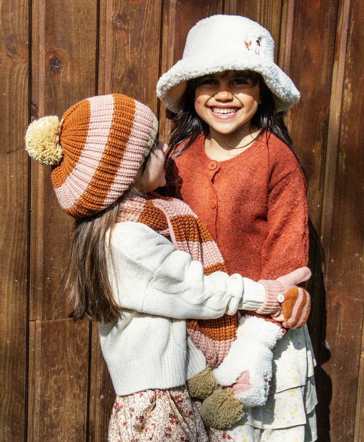 COSY STRIPED KNITTED GLOVES PINK