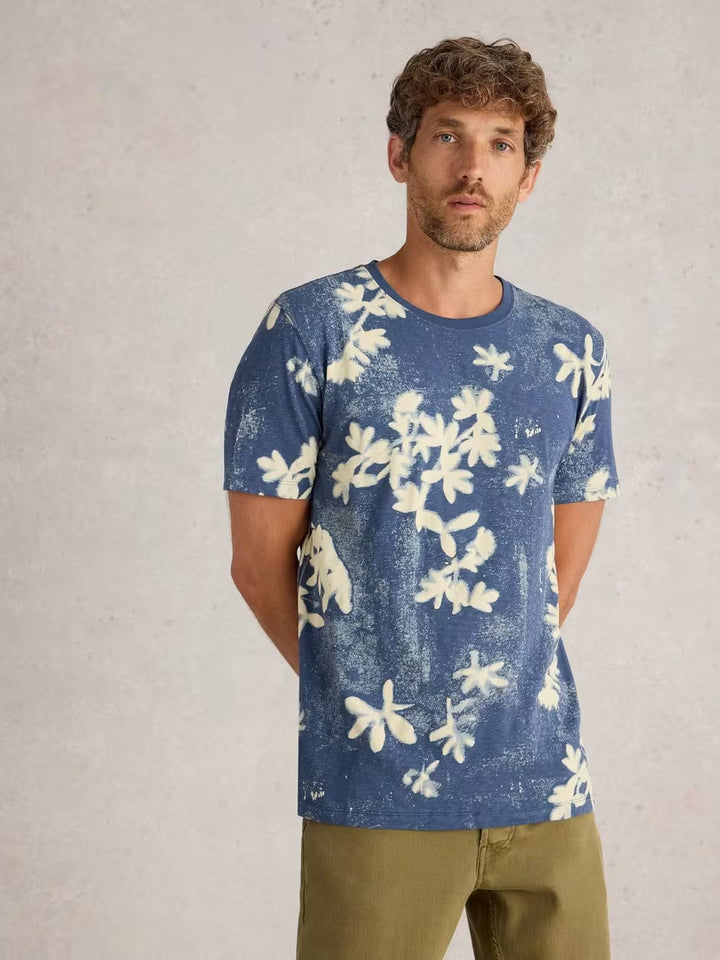 FLORAL PRINTED SS TEE NAVY PRINT