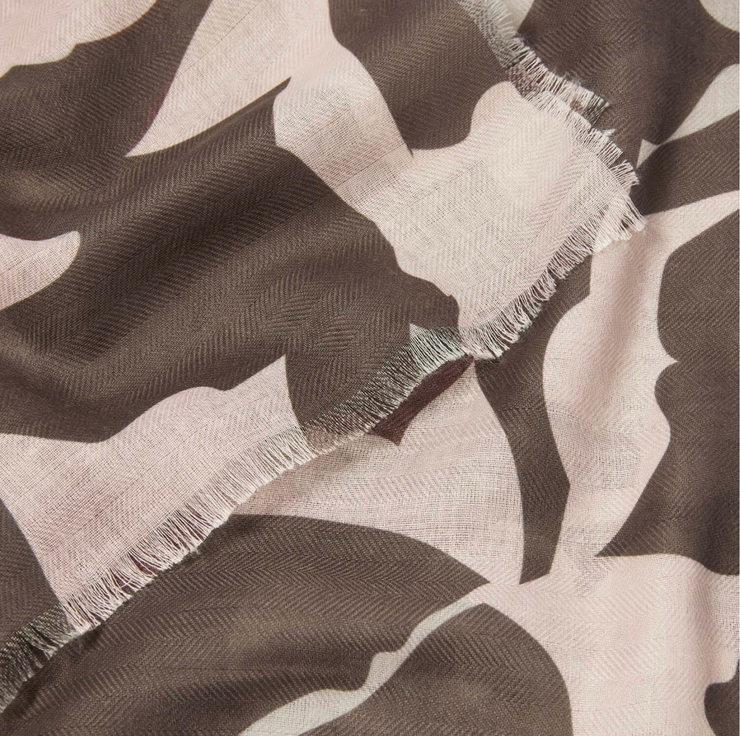 ABSTRACT FLORAL PRINTED SCARF IN CHOCOLATE AND NUDE PINK