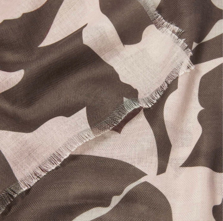ABSTRACT FLORAL PRINTED SCARF IN CHOCOLATE AND NUDE PINK
