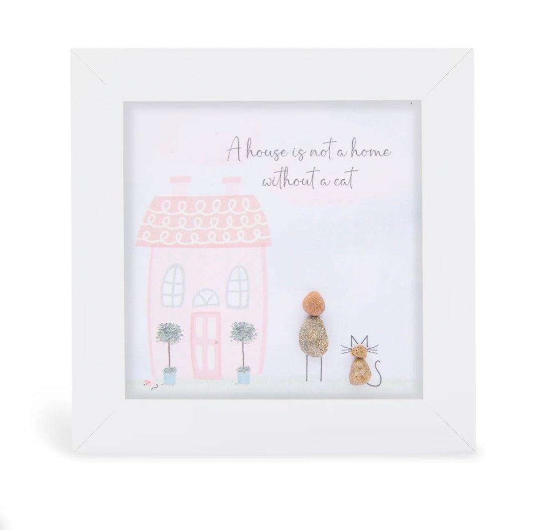 Mini Pebble - White - Cat - A house is not a home without a Cat