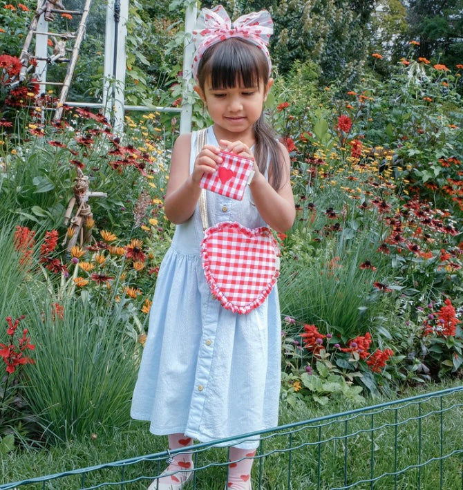 GINGHAM RUFFLE LOVE HEART BAG