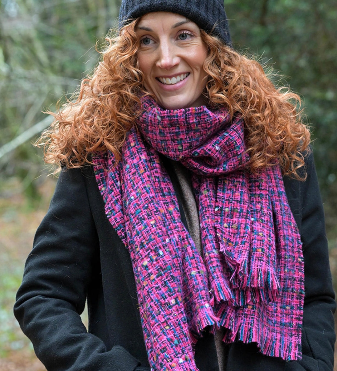 BRIGHT PINK MIX WOVEN TEXTURED SCARF