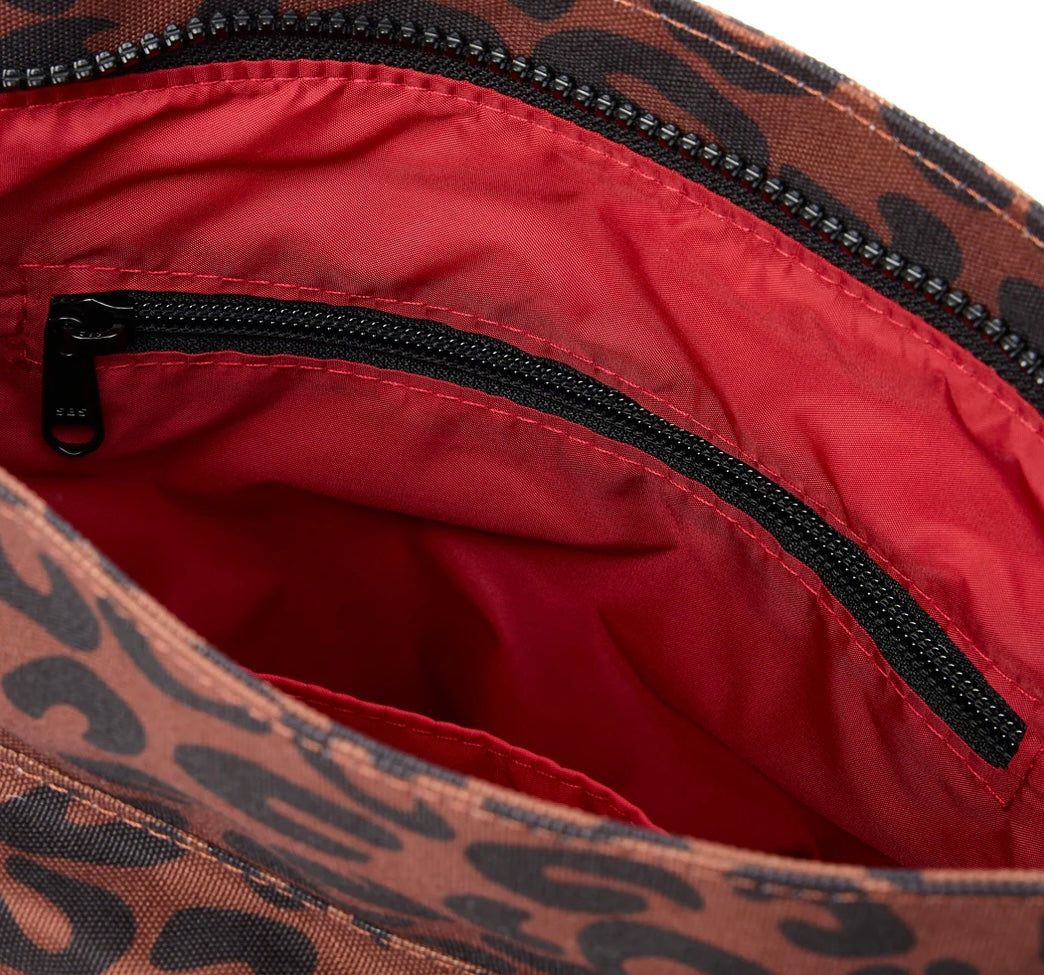 KENNINGTON B RECYCLED CANVAS MEDIUM CROSSBODY BAG SCARLET LEOPARD