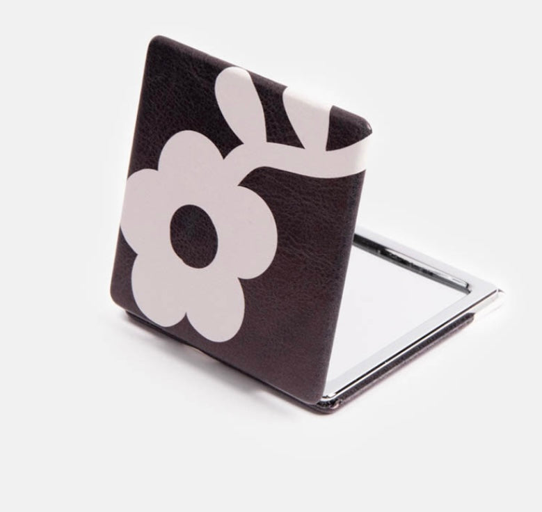 CHARCOAL MONO FLOWER SQUARE POCKET MIRROR