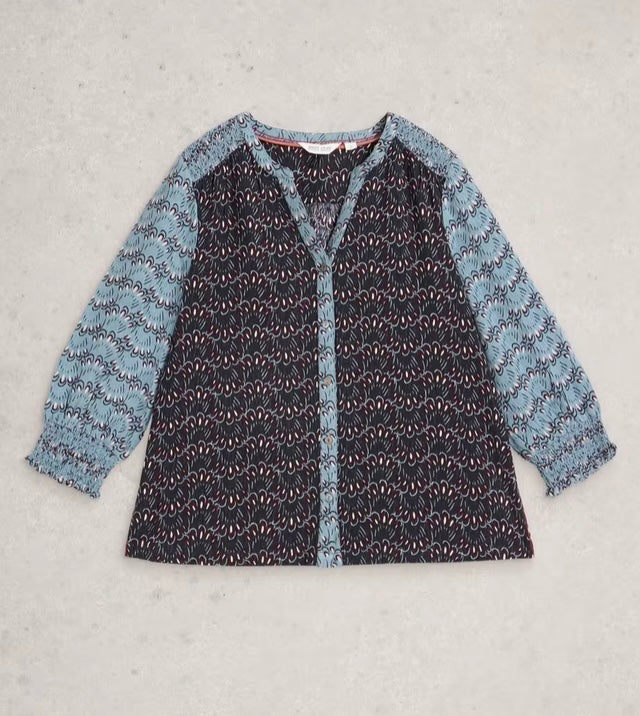 BLUE MULTI MAY MIXED PRINT TOP