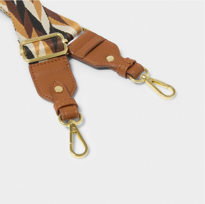 GEOMETRIC CANVAS BAG STRAP IN COGNAC