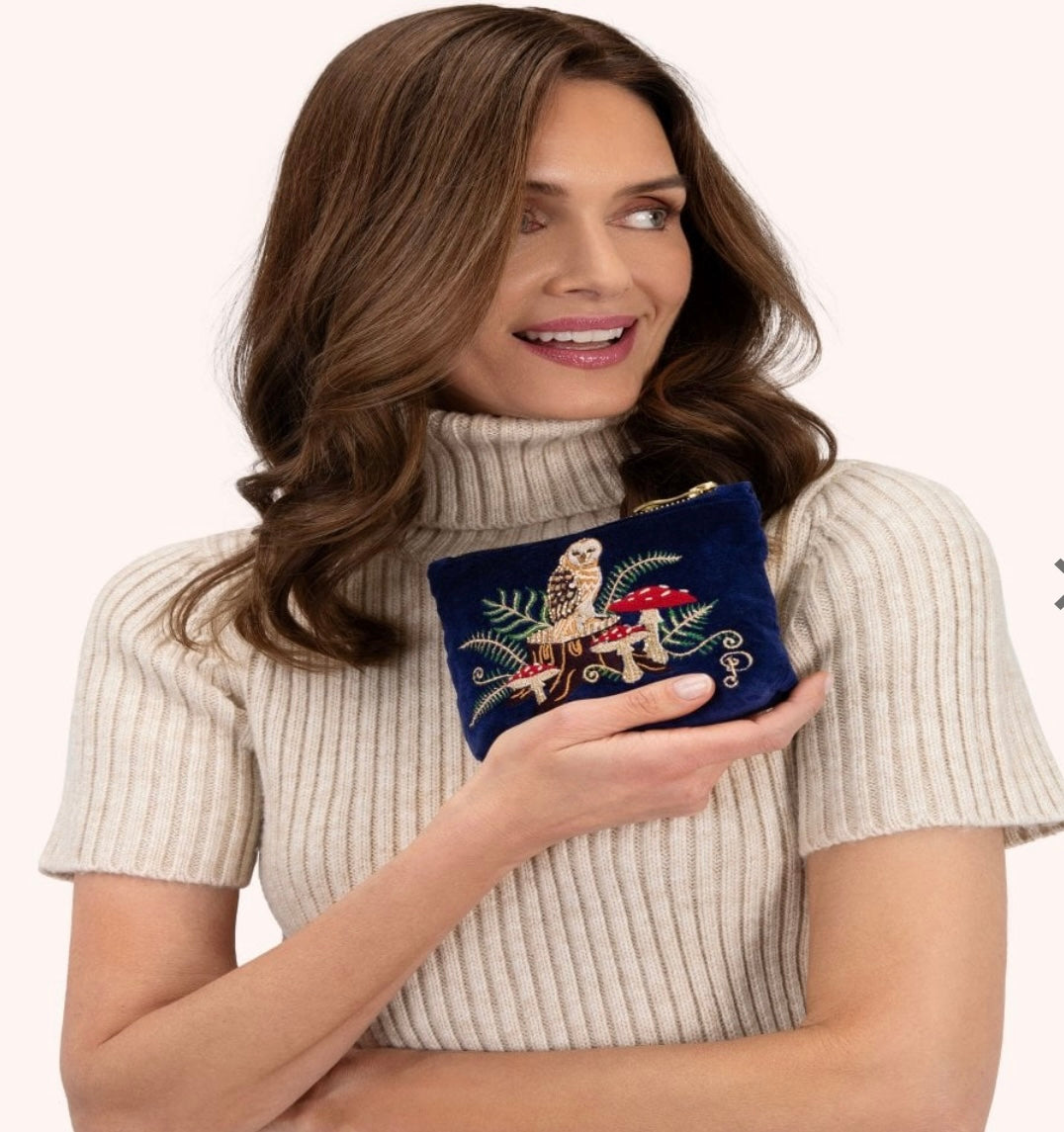 VELVET MINI POUCH OWL NAVY