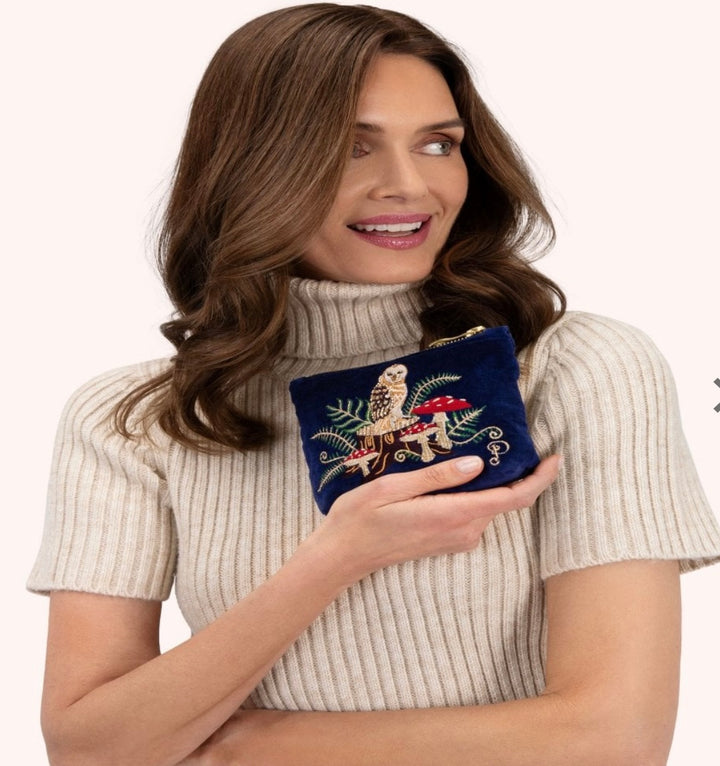 VELVET MINI POUCH OWL NAVY