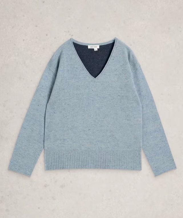 BLUE MULTI LILY V NECK JUMPER