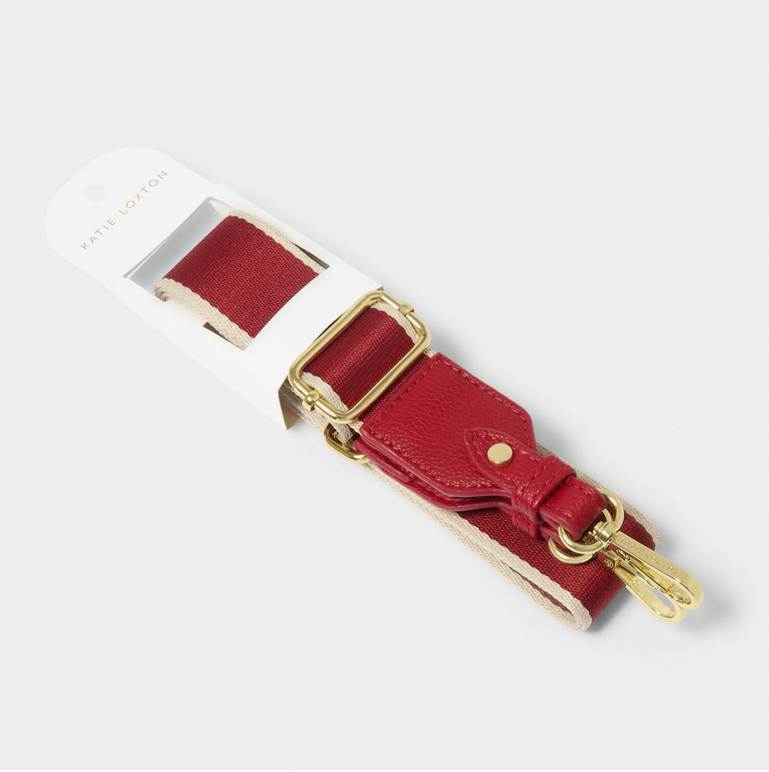 STRIPE CANVAS BAG STRAP IN GARNET