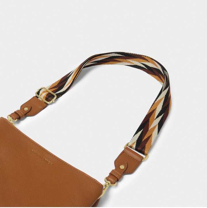 GEOMETRIC CANVAS BAG STRAP IN COGNAC