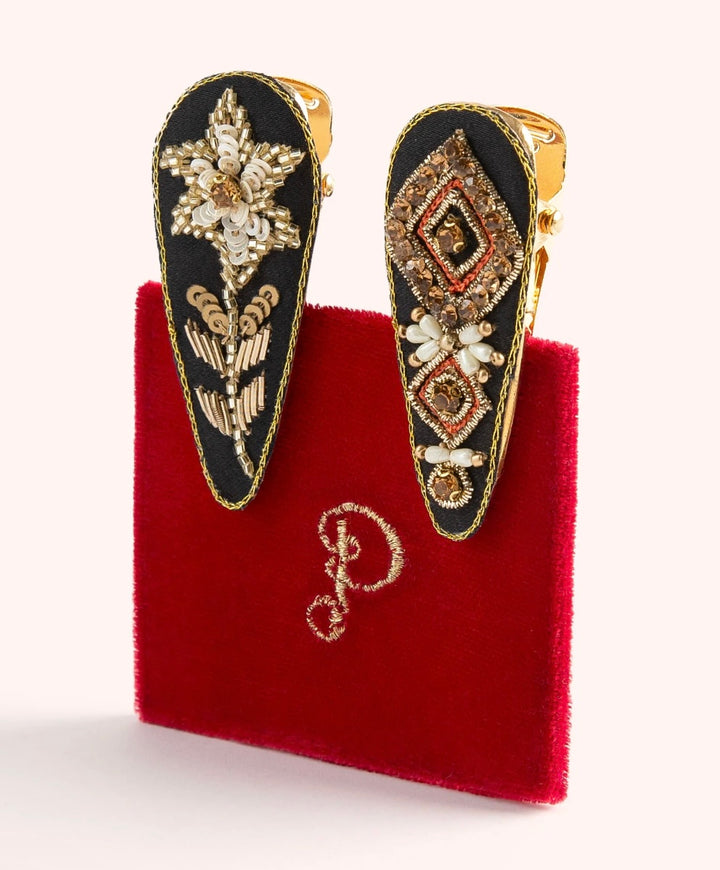 MIDNIGHT FLORAL DECO RED HAIR CLIPS