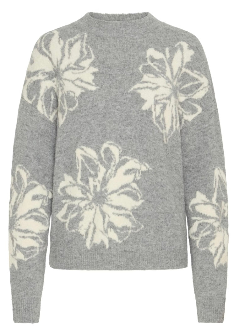 MID GREY MELANGE MIX OMEA FLOWER JUMPER