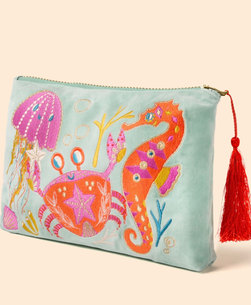 AQUA SEASHORE FRIENDS VELVET ZIP POUCH