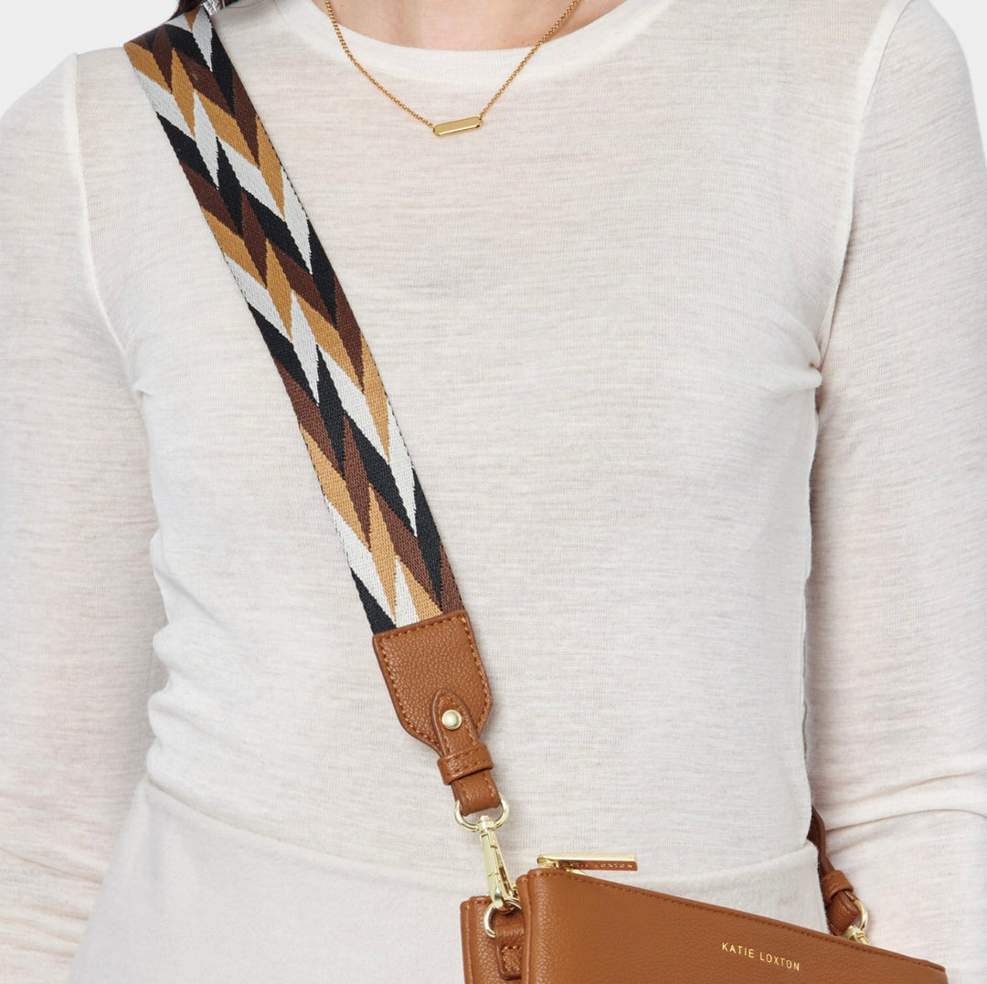 GEOMETRIC CANVAS BAG STRAP IN COGNAC